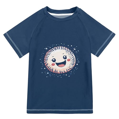 Cute Baseball Circle Blue Bathing Suit Girls UV Protection Workout Shirts Swimwear Beach Tops 3T