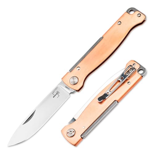 BOKER PLUS® Atlas Copper – Small Slipjoint Folding Knife with Metal Handle –Full-Metal Pocket EDC – Vintage Sandvik Knife Copper with Pocket Clip & Lanyard Hole