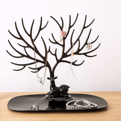 Image of Oblivion Plastic Deer /Antlers Jewelry Holder Deer Tree | Creative Sika Deer Tree Tray Display Stand Holder (Black)