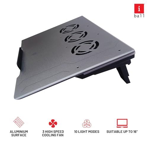 iBall ICEPAD AL3 Aluminium RGB Laptop Cooling Pad, Slim Design, Aluminium Surface, 3 High Speed Fans, 10 RGB Modes, Effective Heat Dissipation,... - Image 3