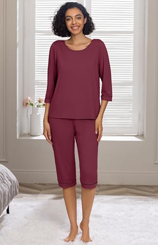 Image of PrinStory Womens Pajama Sets Capri Pjs Soft Lounge Sets XS-4XL