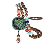 Boho Nepal Mala Wood Bead Fish Elephant Long Pendant Necklace for Women Friend Vintage Chunky Wooden Rosary Statement Sweater Chain Necklace Handmade Ethnic Meditation Prayer Jewelry-C el