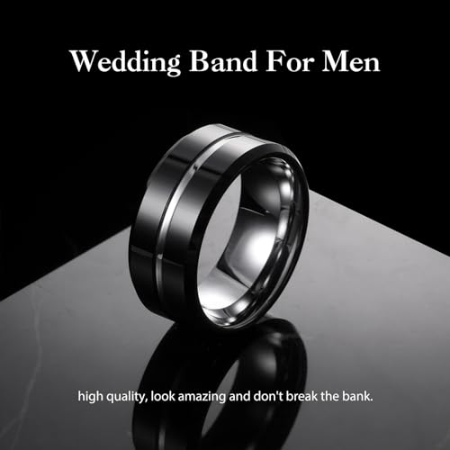 Image of King Will Tungsten Carbide Wedding Band for Men Women-6 /8 /10mm Width Multicolor Available with Grooved Center Wedding Ring Suitable for Work, Gym Comfort Fit Size 4-16