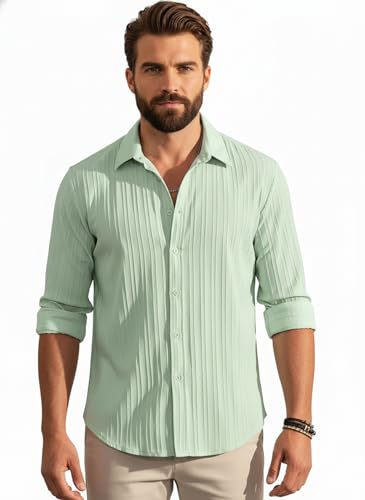 Image of Amazon Brand - INKAST Men's Casual Button Down Shirts Long Sleeve Linen Shirt Fashion Textured Beach Summer Shirt