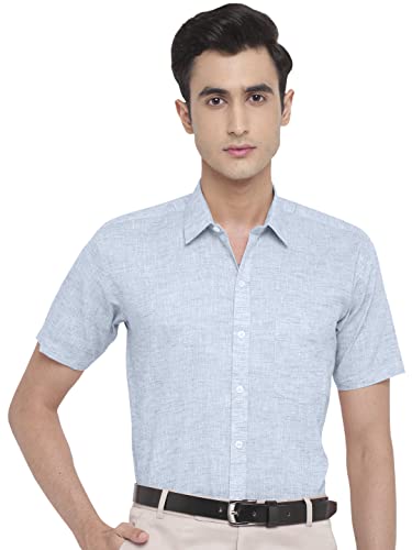 Image of GHPC Cotton Linen Plain Solid Half Sleeves Regular Fit Formal Shirt for Men