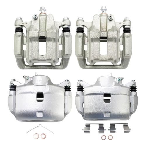 Image of TRQ Front and Rear Brake Caliper Set Zinc Coated Brackets Compatible with 2003-2011 Honda Element