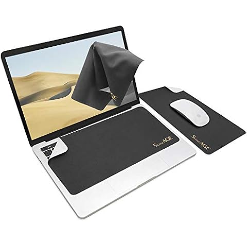 SenseAGE 3-in-1 Mouse Mat, Multi-Functional Microfiber Mouse Pad for Laptop, Portable & Washable Keyboard Mat, Monitor Protection, Monitor Cleaning All in One, Black Cover