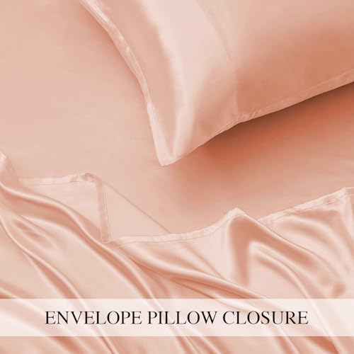Image of Homestan Satin Bedsheet for King Size Bed with 2 Pillow Covers, Modern Bed Sheet for Romantic Nights(100x108 inches, Peach)