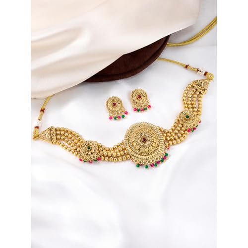 Image of Peora Gold Plated Bridal Jewellery Set with Kamarband Gift for Women Indian Traditional Ethnic Wedding