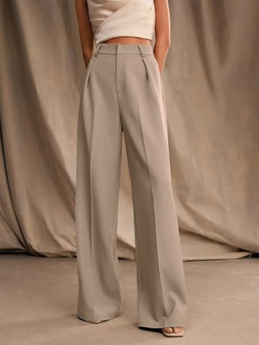 Image of KOTTY Women's High Waist Wide Leg Trousers | Solid Relaxed Fit Pants for Office, Casual Soft Flowing Polyester Blend Pants for Women