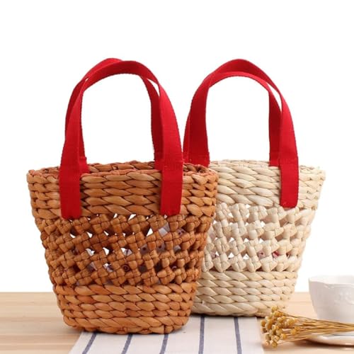BYKOINE Bolsas pequenas de palha feitas à mão com cesta de tecido para viagens e compras de férias,