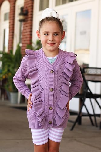 Image of Arshiner Girls Cardigan Sweaters Ruffle School Uniform Sweater V Neck Button Front Outerwear 4-13 Years