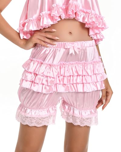 Satini Sissy Ruffled Victorian Lolita Bloomer Shorts Silky Satin Pumpkin Pantaloon Bottoms2