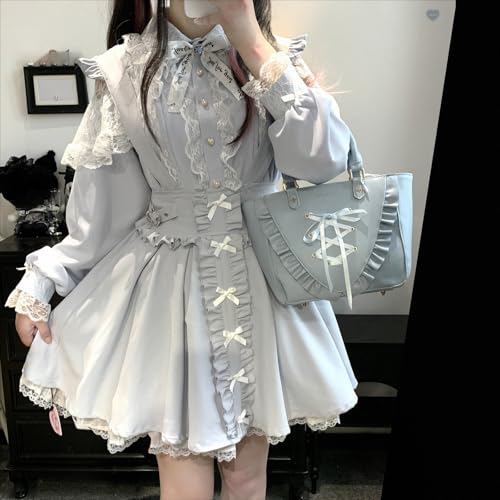 Pokn Lolita Shirts Kawaii Cute Clothes Blouse Lace Jirai Kei Fashion Long Sleeve Shirt Ruffle Top with Bow Cutecore3