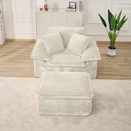 Sillón Plegable Tela Corduroy Beige miniatura 1
