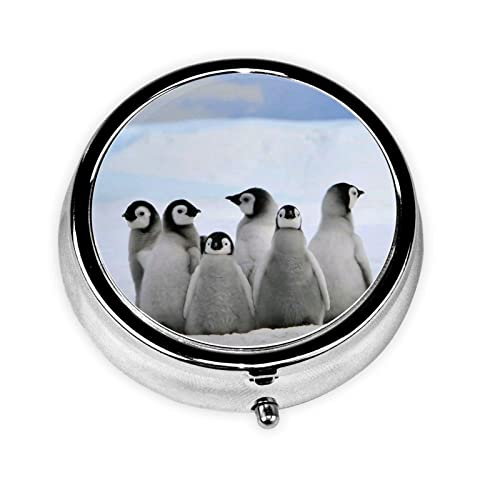 ミニピルボックス 若いペンギン 雪模様 鉄メッキ ラウンドボタンデザイン 防水