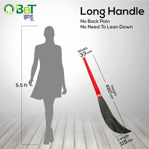 Image of BBT Phool Jhadu | Natural Grass Broom Stick for Home Cleaning | Eco-Friendly Long Handle Jhadu | Anti Dust, Lightweight & Durable Pack of- (1, XXXL)