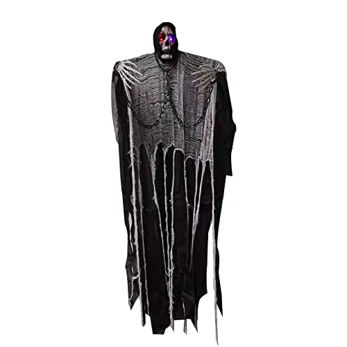 FUXHBFB Decoracion Halloween Exterior Fantasmas Horror 1.8M Fantasma Colgante de Halloween con Telaraña con Sonidos de Miedo y Ojos LED, Decoracion Halloween Puerta para Decoración Cover