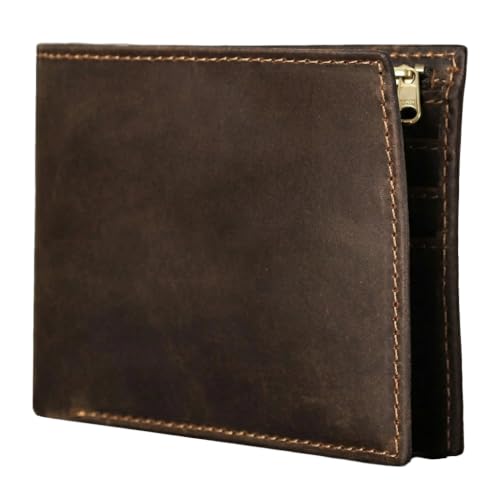 Image of Contacts Genuine Leather Wallet for Men | RFID Blocking Bifold Wallet | Coin Pocket, ID Window & Multiple Card Slots | Slim Everyday Wallet | Hunter Brown