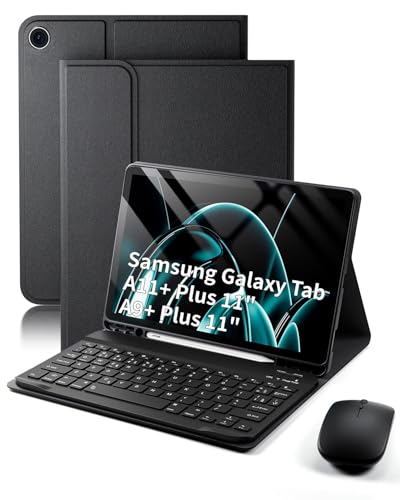 Capa teclado para Galaxy Tab A11 Plus /A9 Plus Samsung Tablet A11+ / A9+ 11 Polegadas 2025/2023, mouse e capa fina com teclado destacável e suporte para S Pen - Preto