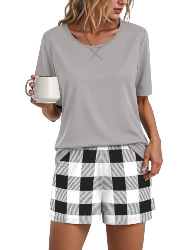 Image of Findsweet Pajama Set for Women 2 Piece Lounge Set Soft Sleepwear Summer Casual Short Pjs Sets with Pockets M-3XL