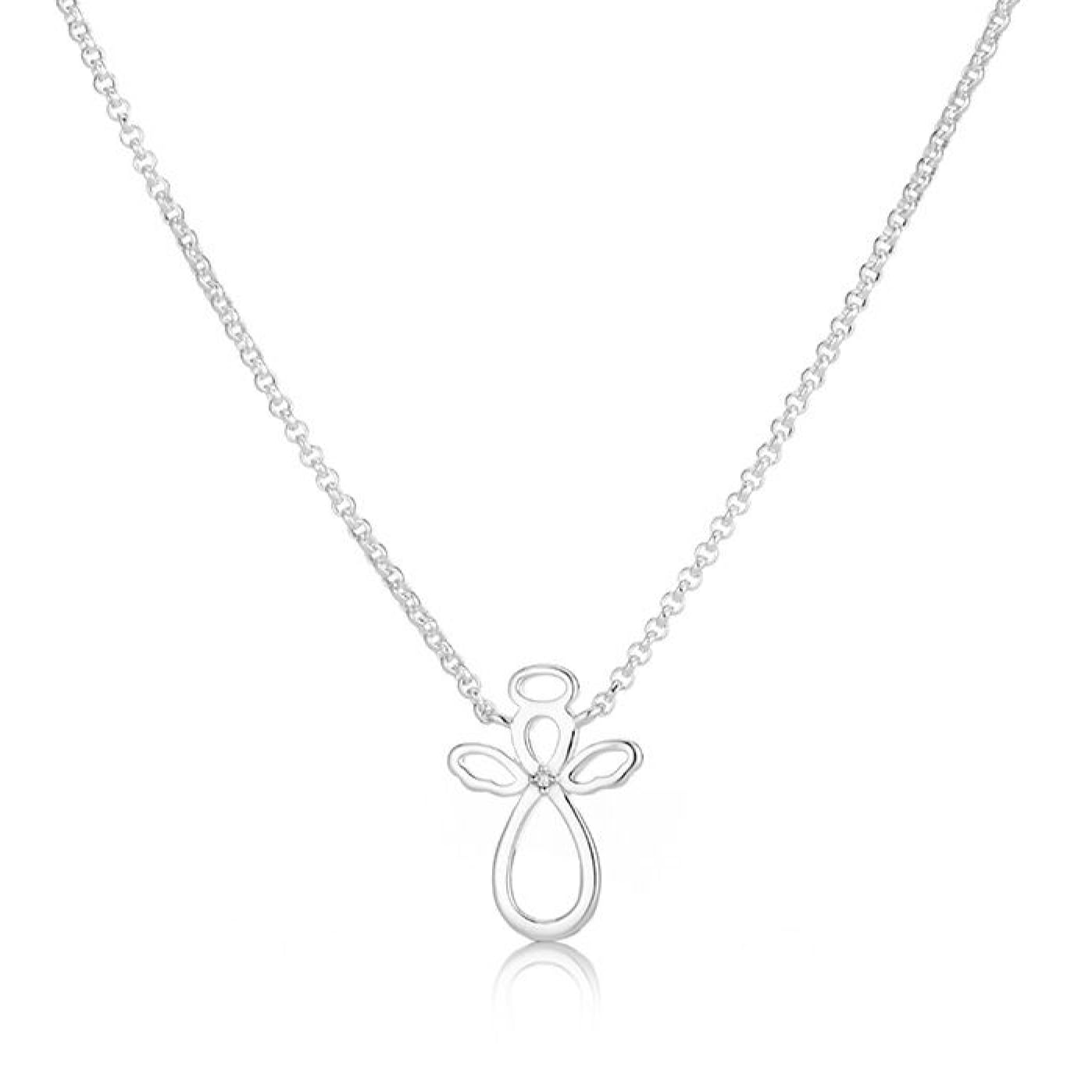 London Sterling Silver Guardian Angel Diamond Necklace. Ideal for Christening, Holy Communion Gifts for Girls, Flower Girl and Bridesmaids Gifts