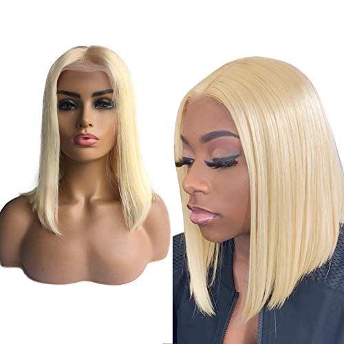 Free Shipping 🛒 Blonde Human Hair Wigs Glueless Short Bob Wigs 613 Blonde Lace T Part Wig for Black Women Lace Frontal Wig Raw Hair Bleached Knots Blunt Cut Bob Wigs Pre Plucked 150% Density(Can be Restyled)12"
