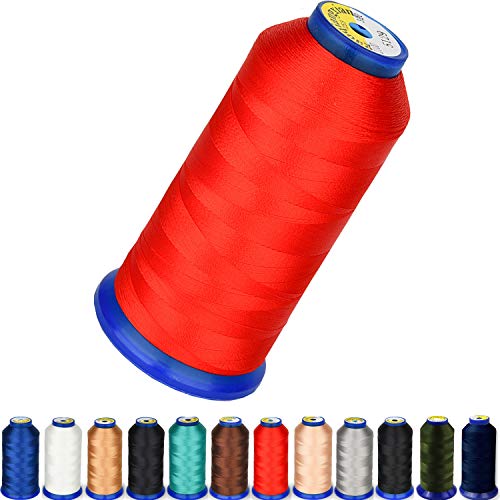 Pestor Heavy Duty Thread 1800 Yards Size T70#69 210D/3 All Purpose High Strength Polyester Sewing Thread for Weaves, Upholstery, Jeans and Weaving Hair, Drapery, Beading, Purses, Leather (Red)