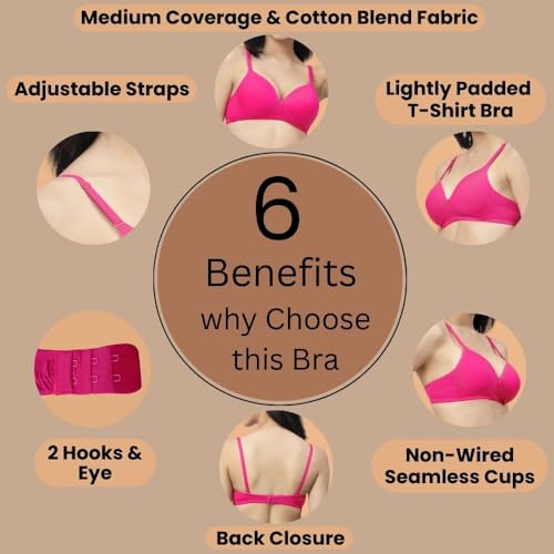 Image of Floret Women's Convertible-Straps T-Shirt Bra Lightly Padded & Non-Wired Medium Coverage Bra