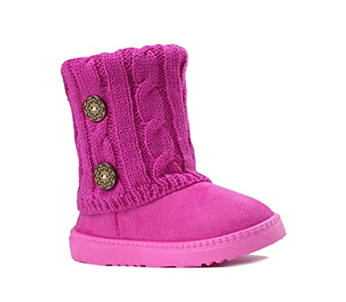 REDVOLUTION Kids Boots Toddler Girls Cute 2 Buttons Faux Fur Suede Knitting Shoe | 285 (Small Kid 11, Fuchsia)