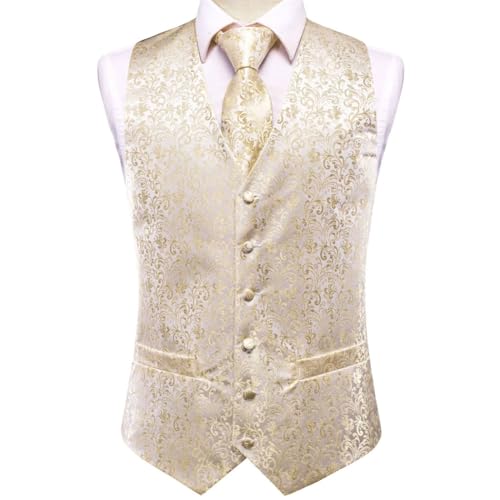 Men's Silk Waistcoat Tie Set Sleeveless Suit Vest with Handkerchief Cufflinks for Business Wedding3