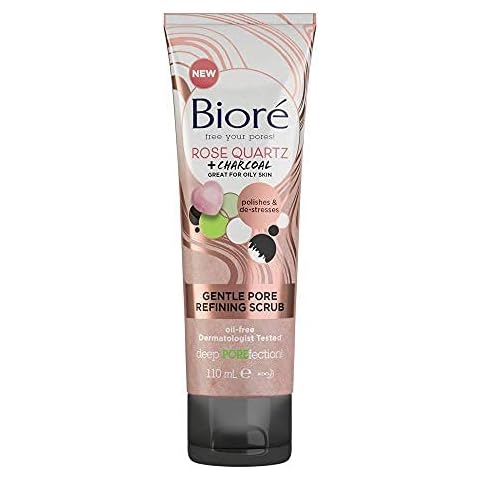 Biore Rose Quartz and Charcoal Gentle Pore Refining Face Scrub for Oily Skin, 110 ml Cover