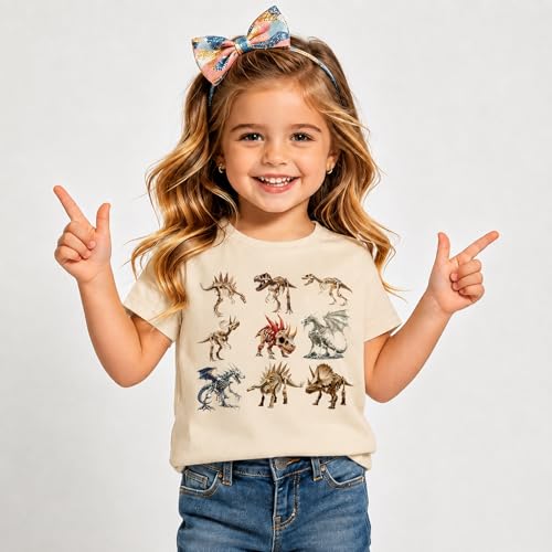 Image of Dinosaur Shirt for Kids Boys Girls Funny Toddler Dino Short Sleeve Graphic Cotton Tee Top 2-7T