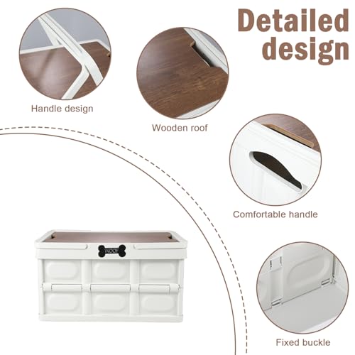 Collapsible Dog Toy Basket with Handles, Dog Stuff Organizer, Portable Pet Storage Bin with Wood Cover for Toys, Snacks and Camping Essentials, Ideal for Car Trunk, RV Trip, Picnic - Image 3