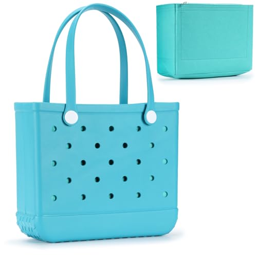 Beach Tote Bag, Original Large Rubber Beach Bag for Women, Waterproof Rubber Tote with Zipper Pocket for Travel, Pool Bag Washable and Durable Open Handbag Boat, Groceries, Sports Outdoor