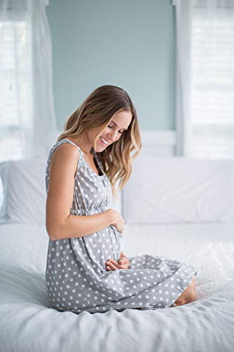 3 in 1 Labor / Delivery / Nursing Gown Baby Be Mine Maternity (S/M, Gray Polka Dot) - Thumbnail 2
