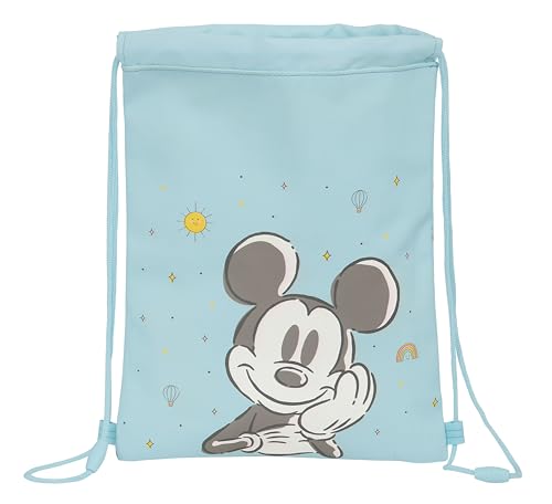 MICKEY MOUSE BABY - Zaino a sacco piatto Junior zaino ideale per bambini di diverse età comodo e versatile qualità e resistenza 26 x 34 cm colore chiaro Està°ndar Casual azzurro blu