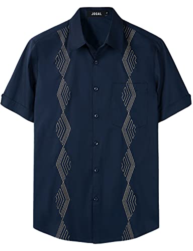 JOGAL Chemise guayabera à manches courtes pour homme - Décontracté - Boutonnée - Uni, bleu marine, M Cover