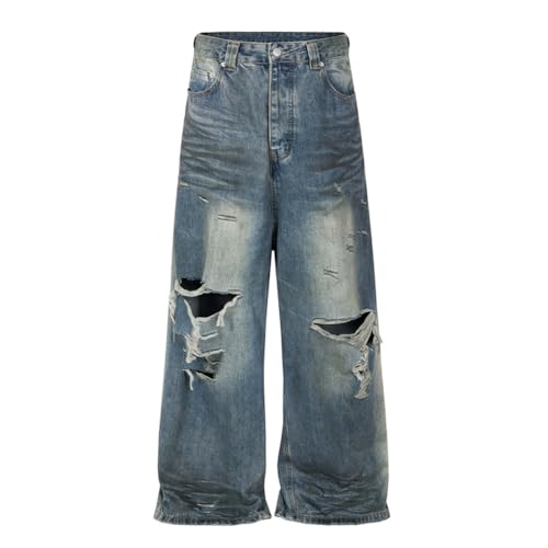 Distressed Ripped Jeans Men Streetwear Loose Denim Pants Hip Hop Vintage Jeans Male