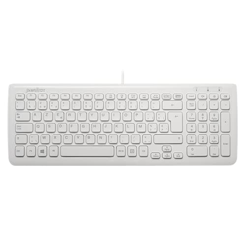 perixx PERIBOARD-208W, Clavier Compact Chiclet AZERTY Belge Filaire, Touches multimédia, Blanc