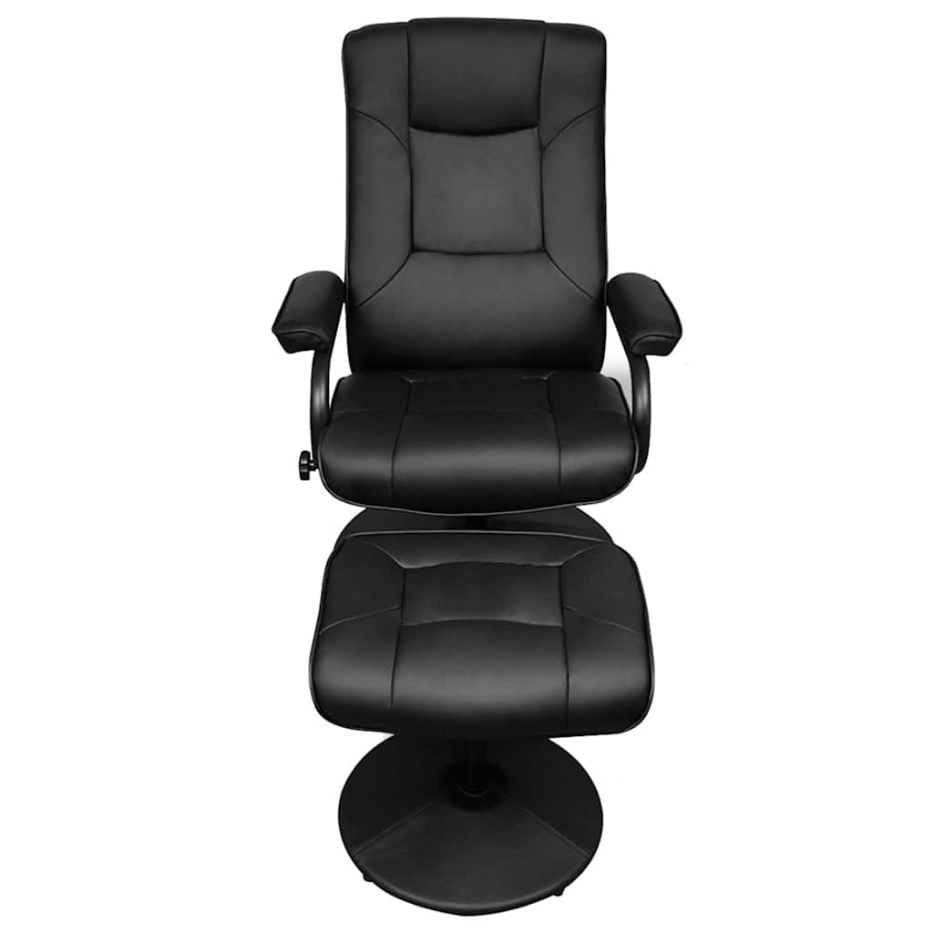 Fotel TV z podnóżkiem, czarny, sztuczna skóra, regulowane oparcie, rama z drewna, metalowa, obrotowa, ergonomiczna, do salonu, biura, czytania i relaksu