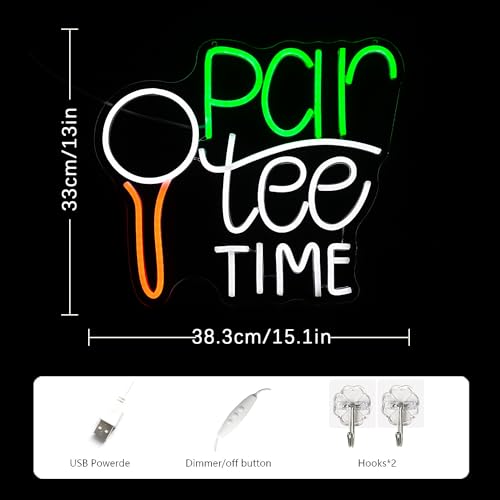 Image of Golf Neon Sign for Wall Decor Golfing Neon Light Par Tee Time Golf LED Neon Sign Golf Ball LED Neon Light for Bedroom Golf Club Sports Room Competition Venue Decoration, green&white