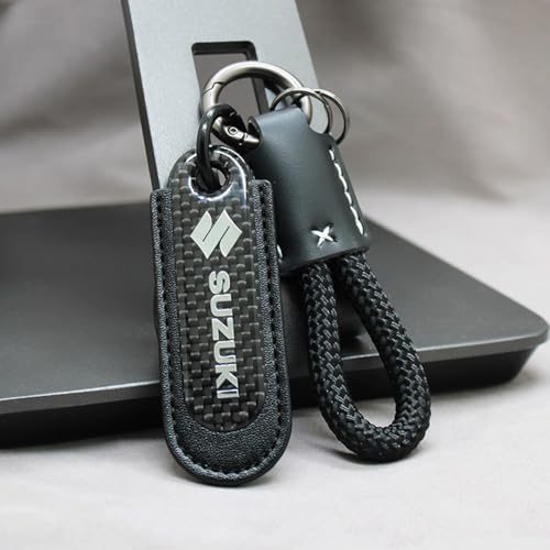 WSOPP Motorcycle Keychain for Suzuki SX4 Swift Grand Vitara Ciaz Liana Spresso Celerio Jimny Enthusiasts Carbon Fiber Style PU Leather Key Ring Accessory Stylish Durable Gift for Bikers