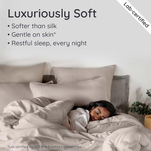 Image of Bambaw 3pcs Set - 100% Viscose Derived from Bamboo Duvet Cover Queen Size Set, Duvet Cover Cooling for Hot Sleepers, Super Soft & Breathable, Oeko-TEX Standard 100 Certified, No Comforter (Sand)