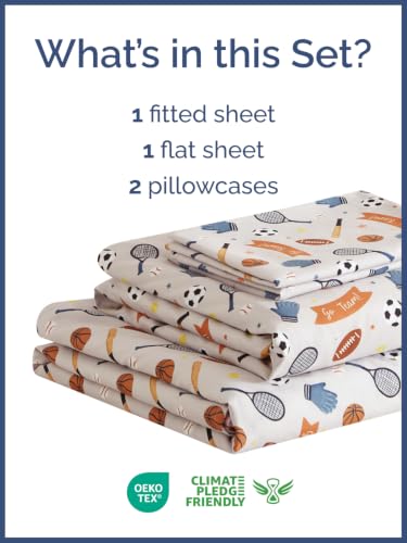 Image of Kids Full Size Sports Bed Sheets - 4 Piece Kids Sports Sheet Set - Game Day Bedding - Ultra-Soft, Cute & Cozy - Breathable & Machine Washable - Wonderful Fun Bed Set for Boys, Girls, Teens & Toddlers