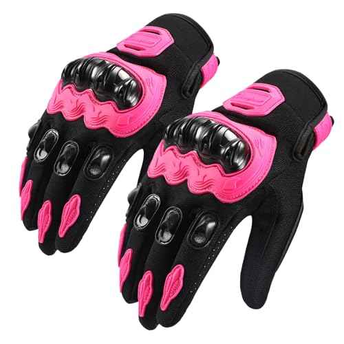 Guantes de motocicleta anticaídas, dedos completos, guantes de motocross, protección completa para nudillos, para carreras de carretera, ciclismo, ATV (rosa, mediano)