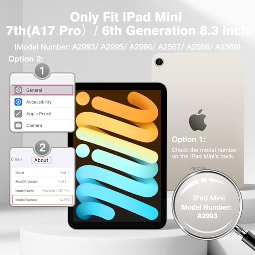 Image of for iPad mini 7 Keyboard Case A17 Pro 2024 /iPad Mini 6 Generation Case with Keyboard 2021 8.3 Inch, Pencil Holder, 7 Color Backlit Detachable Keyboard Cover for iPad mini 7th /6th Gen,Grey
