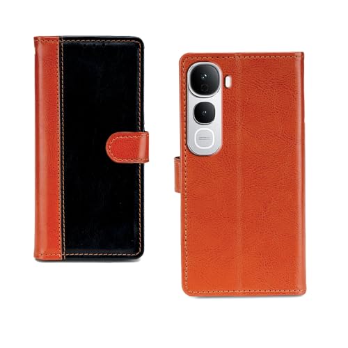 Image of amazon basics Vivo Y400 Pro 5G Flip Cover | Card Pockets Wallet & Stand | Flip Cover for Vivo Y400 Pro 5G (Beige and Black)