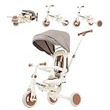 Harper & Bright Designs 三輪車 子供用 7in1 ベビーカー 手押し棒付き 折りたたみ 6ヶ月~6歳 座面回転 超軽量 乗用玩具 ストッパー ベルト付き 収納バッグ サンシェード 組立簡単 コンパクト収納 おしゃれ ベージュ×ブラウン