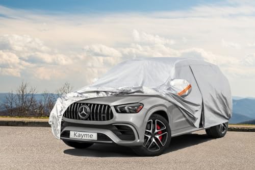 Image of Kayme 6 Layers SUV Car Cover Custom Fit for Mercedes Benz GLE350 GLE400 GLE450 GLE43 GLE53 GLE63 (2015-2025) Waterproof All Weather for Automobiles, Outdoor Full Cover Rain Sun UV Protection.Silver